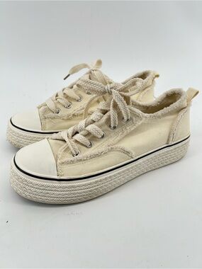 WOMEN'S CANVAS ROUND TOE FLAT platform LACE-UP SPORT SKATE SHOES Sz 8-8.5 or 40